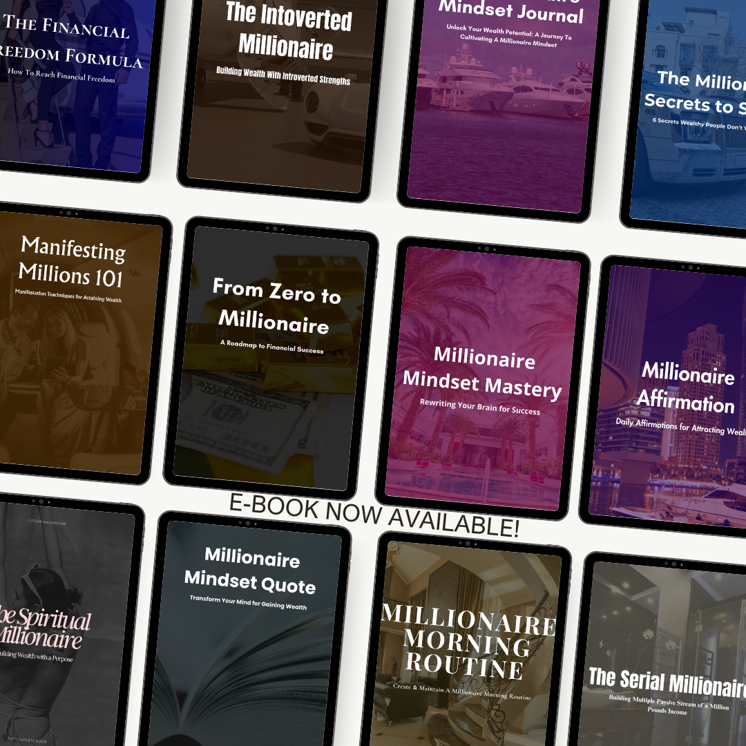The Ultimate Millionaire Mindset Ebook Bundle, consisting of 18 powerful resources to help you think and act like a millionaire. You want to be Rich? Start thinking like someone who already is. This Millionaire Bundle is the Real Deal